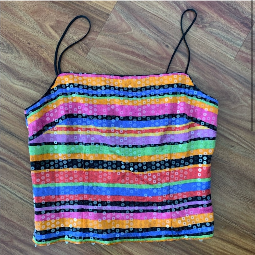 Kay Unger Colorful Striped Sequin Top - Picture 2 of 10